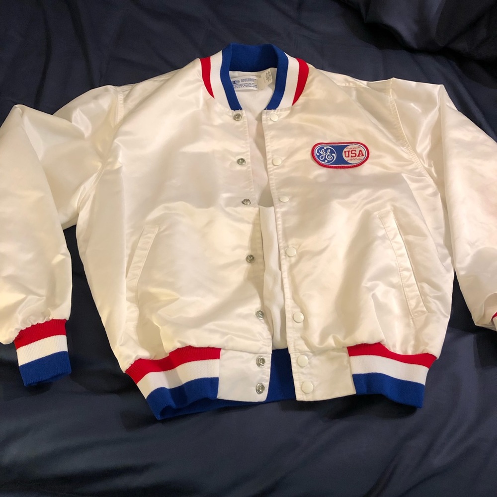 Vtg 84 US Amateur Baseball Snap White Satin Coat